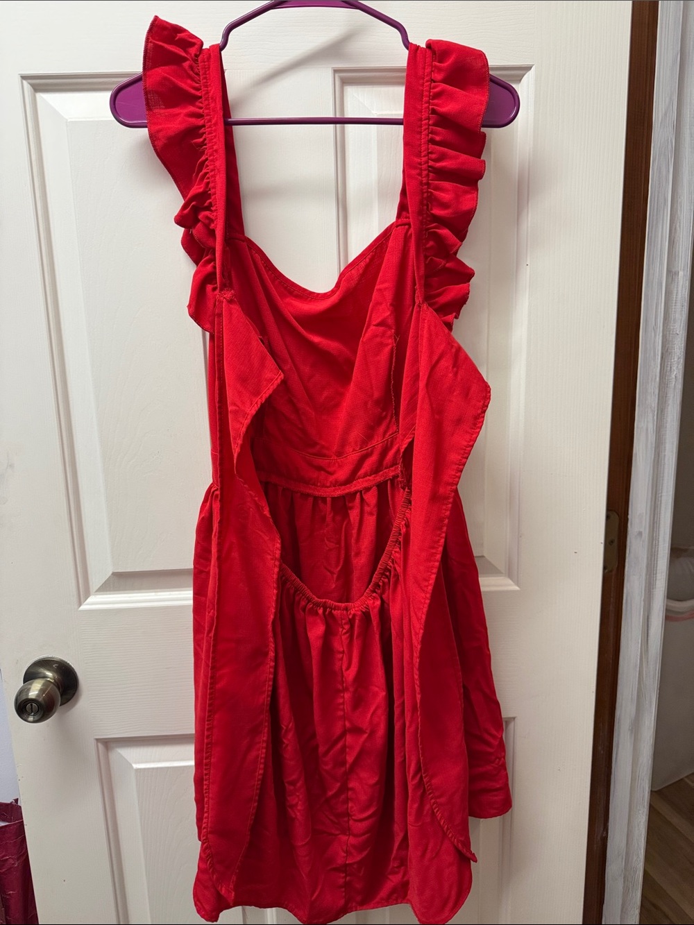 Girls Red Ruffle Strap Dress - Picture 4 of 5